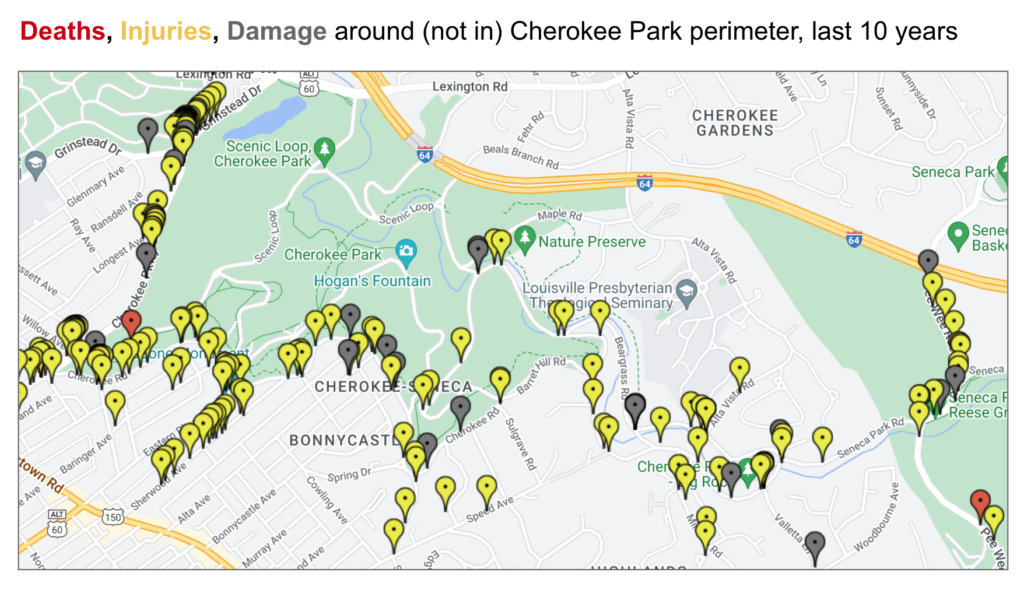 Crashes around Cherokee Park