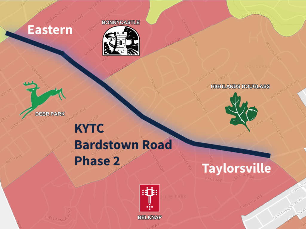 Bardstown Road Phase 2 map - Eastern to Taylorsville