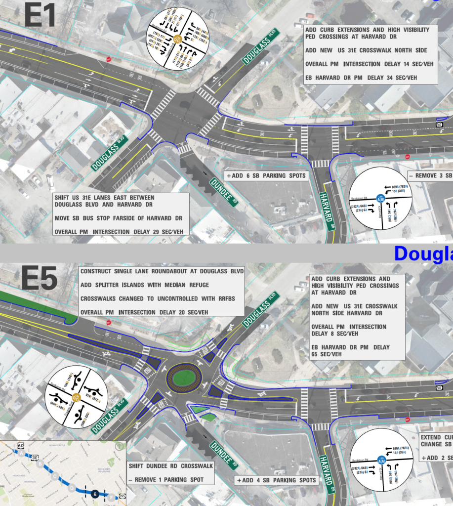 Design options at Douglass including a roundabout
